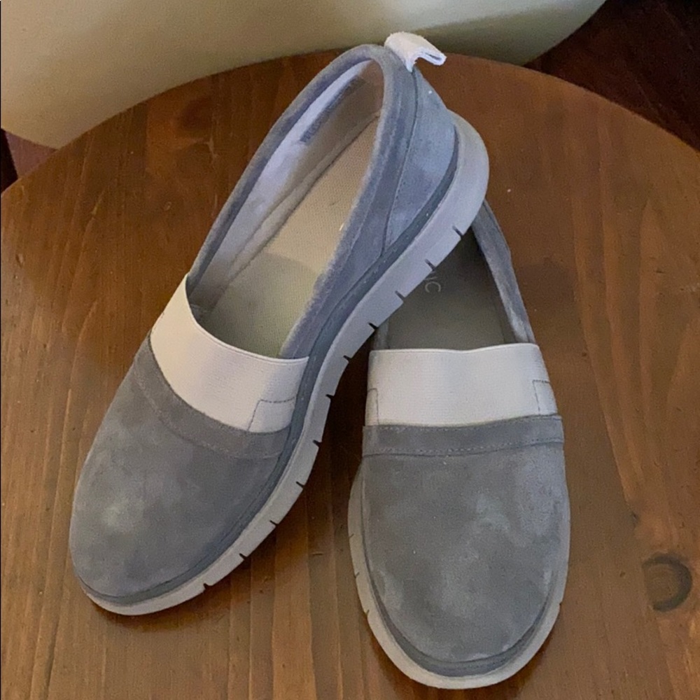 Vionic gray slip-on shoes.